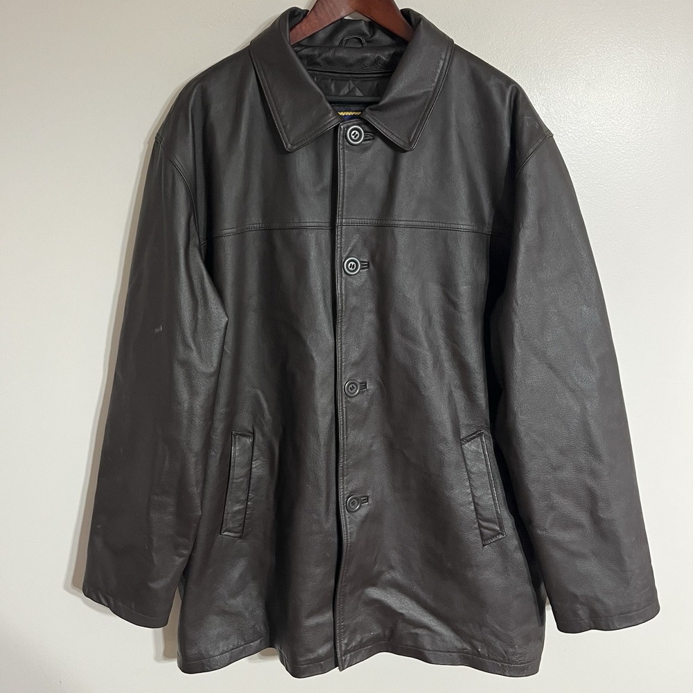 Airborne Leathers Genuine Leather Men's Button Front Jacket Size XLT‎ Brown
